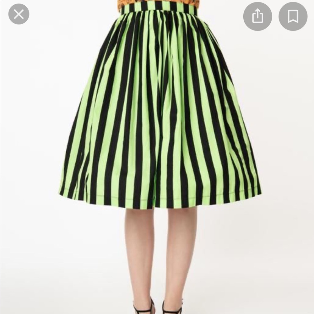 Green and Black Striped Unique Vintage Skirt